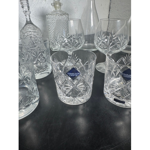 516 - Large Cut Glass & Crystal Collection – Decanters, Edinburgh Tumblers, Wine Glasses & BT Engraved Pie... 