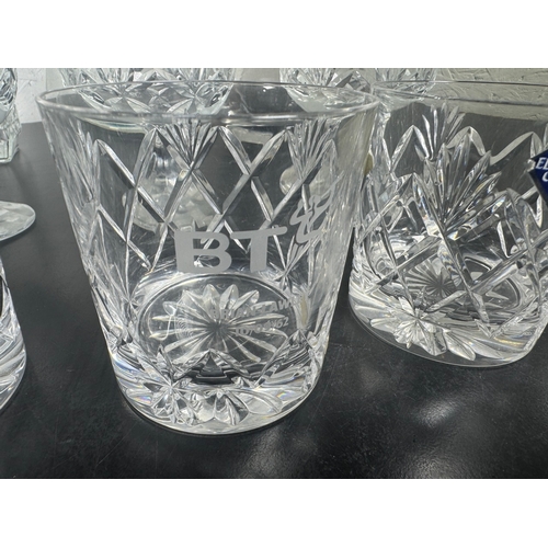 516 - Large Cut Glass & Crystal Collection – Decanters, Edinburgh Tumblers, Wine Glasses & BT Engraved Pie... 