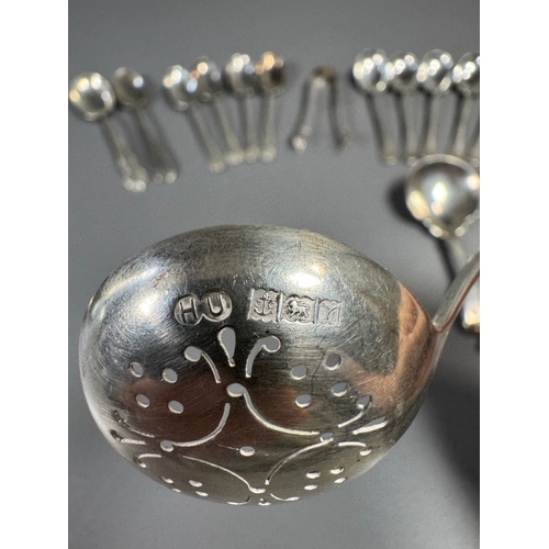 43 - Assorted hallmarked sterling & silver‑plate flatware lot — teaspoons, dessert/serving spoons, sugar ... 