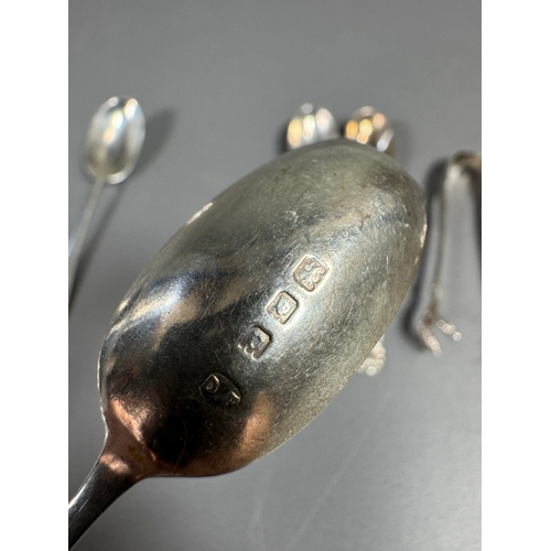 43 - Assorted hallmarked sterling & silver‑plate flatware lot — teaspoons, dessert/serving spoons, sugar ... 