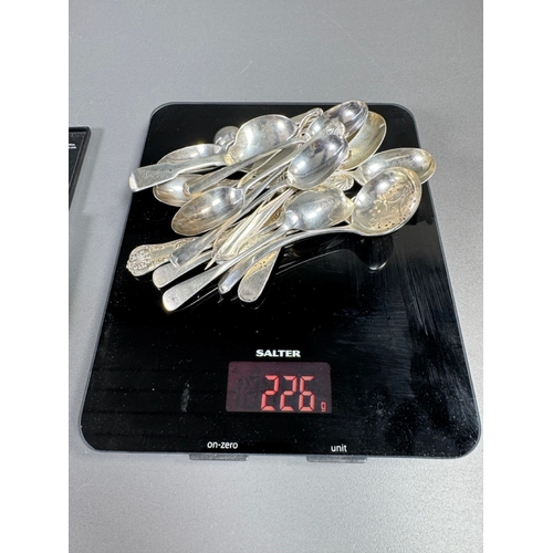 43 - Assorted hallmarked sterling & silver‑plate flatware lot — teaspoons, dessert/serving spoons, sugar ... 