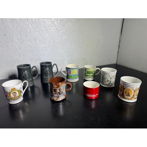 309 - Collection of Vintage Commemorative & Advertising Mugs – Royal Jubilee, Investiture, London & Nescaf... 