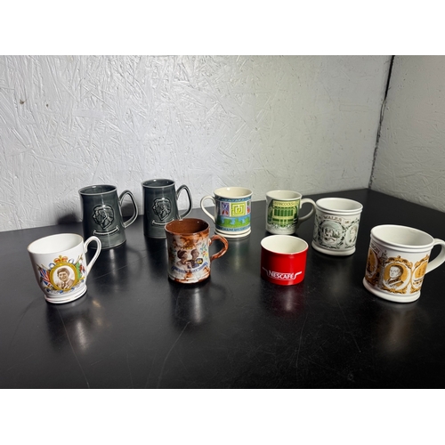 309 - Collection of Vintage Commemorative & Advertising Mugs – Royal Jubilee, Investiture, London & Nescaf... 