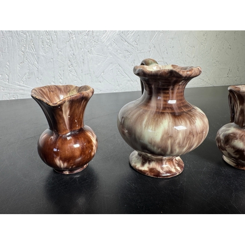 590 - Trio of Vintage German Drip‑Glaze Pottery Jugs – Brown & Cream (Shipping Available)  Attractive set ... 