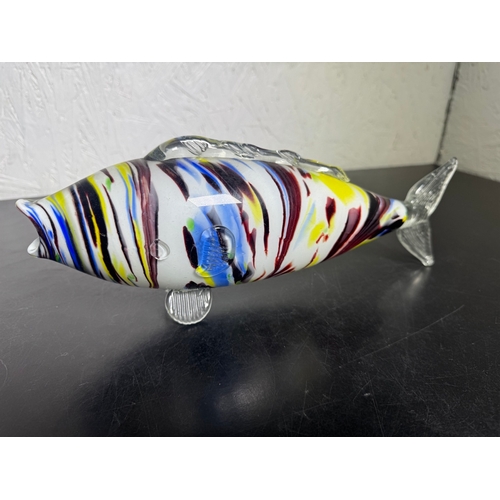 597 - 1970s Romanian Art Glass Fish Sculpture – Multicolour & 35cm Length.

Striking hand‑blown glass fish... 