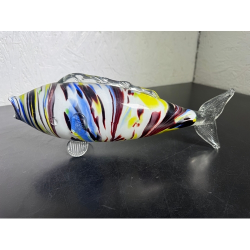 597 - 1970s Romanian Art Glass Fish Sculpture – Multicolour & 35cm Length.

Striking hand‑blown glass fish... 