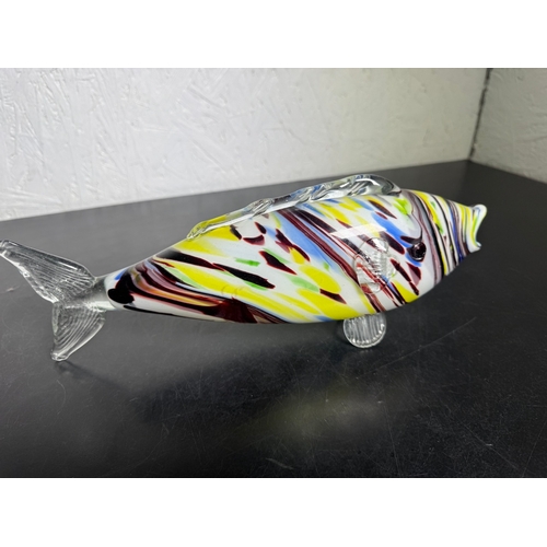 597 - 1970s Romanian Art Glass Fish Sculpture – Multicolour & 35cm Length.

Striking hand‑blown glass fish... 