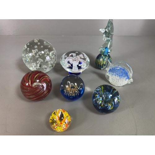An Assortment of Eight Art Glass Paperweights and Figurines An ...