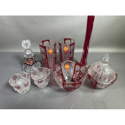 An Assortment of Eight Anna Hutte Rose Pattern Ruby Flash Cut Lead ...
