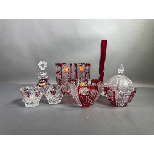 An Assortment of Eight Anna Hutte Rose Pattern Ruby Flash Cut Lead ...