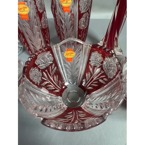 An Assortment of Eight Anna Hutte Rose Pattern Ruby Flash Cut Lead ...