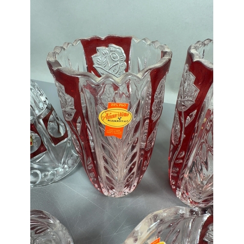 An Assortment of Eight Anna Hutte Rose Pattern Ruby Flash Cut Lead ...