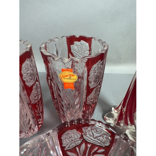 An Assortment of Eight Anna Hutte Rose Pattern Ruby Flash Cut Lead ...