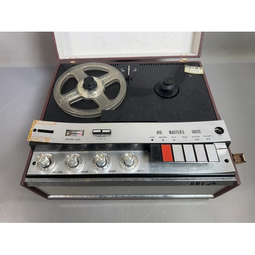 HMV Portable Reel-to-Reel Tape Recorder A vintage portable reel-to-reel ...