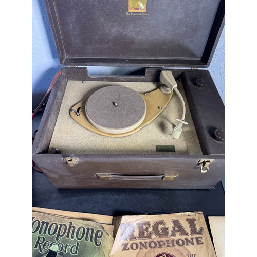 Vintage HMV His Masters Voice Portable Gramophone & Collection of 78 ...