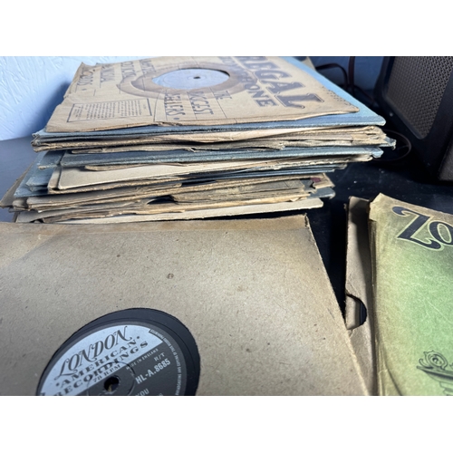 Vintage HMV His Masters Voice Portable Gramophone & Collection of 78 ...