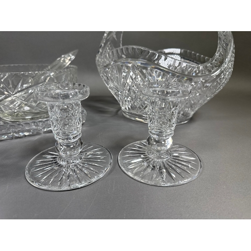 Cut glass crystal tableware set — basket, fruit bowl with servers, tray ...