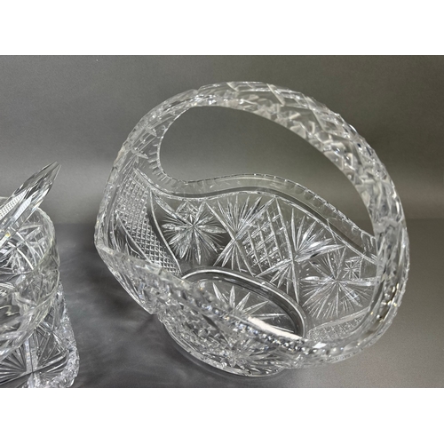 Cut glass crystal tableware set — basket, fruit bowl with servers, tray ...