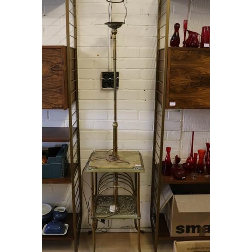 85 - A vintage adjustable column standard lamp housed in an onyx two tier side table