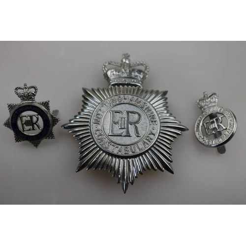 187 - An obsolete Nottinghamshire Constabulary helmet badge together with obsolete Nottinghamshire Constab... 