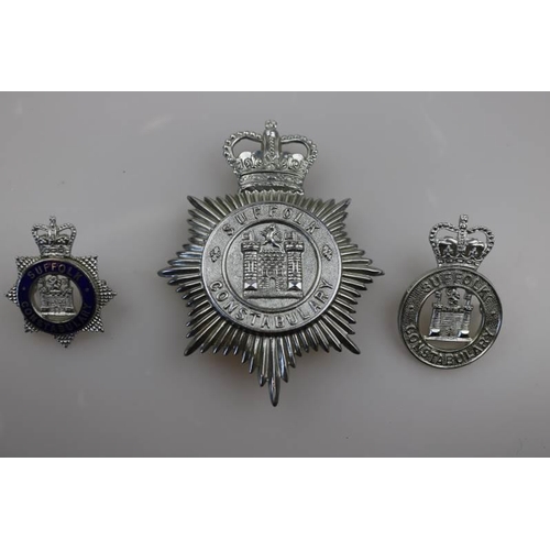 190 - An obsolete Suffolk constabulary helmet badge together with obsolete Suffolk Constabulary cap badge ... 