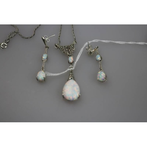 339 - A 925 Marcasite and Gilson Opal Deco style necklace