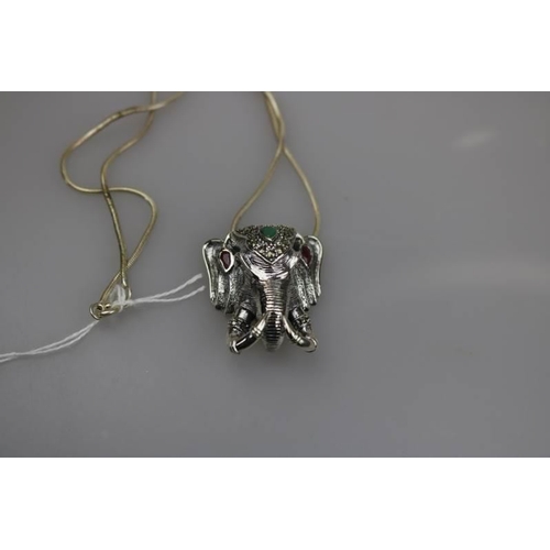 361 - A 925 Ruby, Emerald, Marcasite Elephant necklace