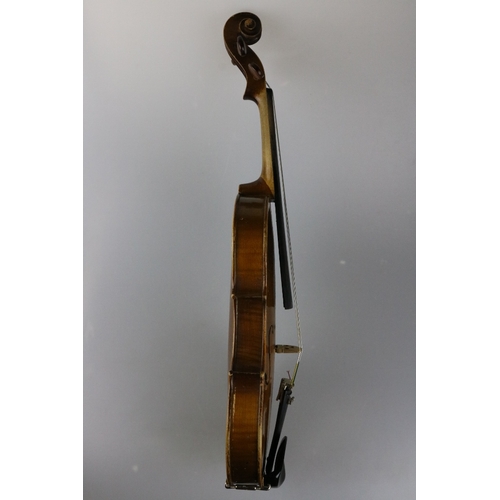 51 - Cased mahogany, Aubert Mirecourt one piece violin with two bows and addistional strings