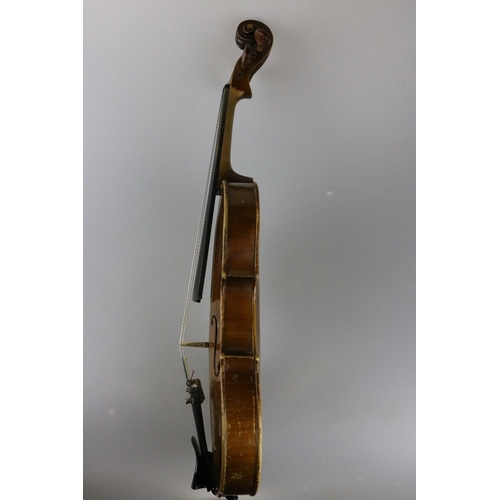 51 - Cased mahogany, Aubert Mirecourt one piece violin with two bows and addistional strings