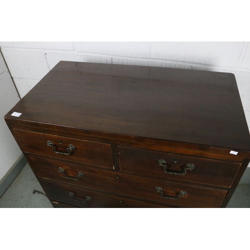 402 - An Antique chest of drawers fitted two drawers over three.  Approximately 87cm x 96cm x 48cm