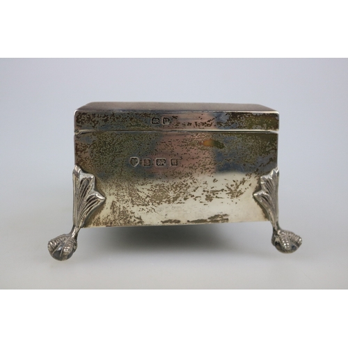 249 - Silver jewellery casket on claw and ball feet