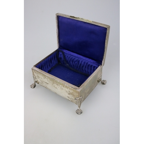 249 - Silver jewellery casket on claw and ball feet