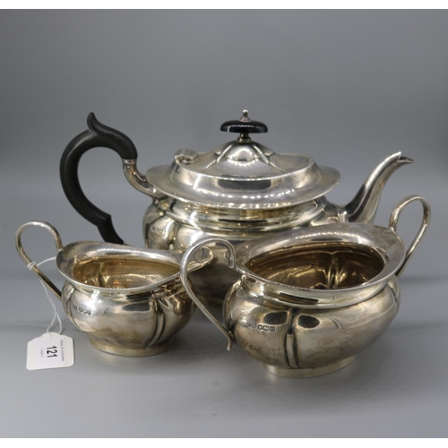 121 - A silver three piece teaset approx 1100g.