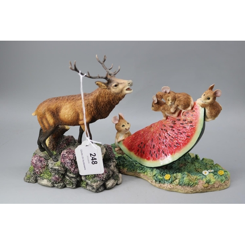 248 - Border Fine Arts fruit farm together with Red stag, Chocoholic cat with chocolates boxed and boxed T... 