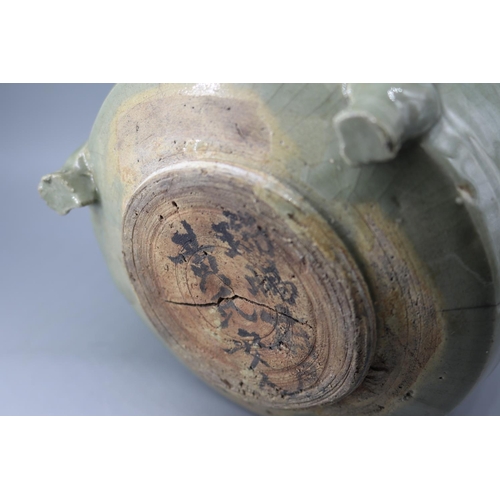 175 - Antique celadon footed planter Long Quan? All over crazing and hairlines, crack to bottom