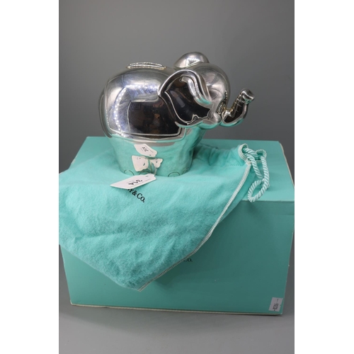 183 - A Tiffany & Co 925 Italy Elephant shaped money bank with bag and original box