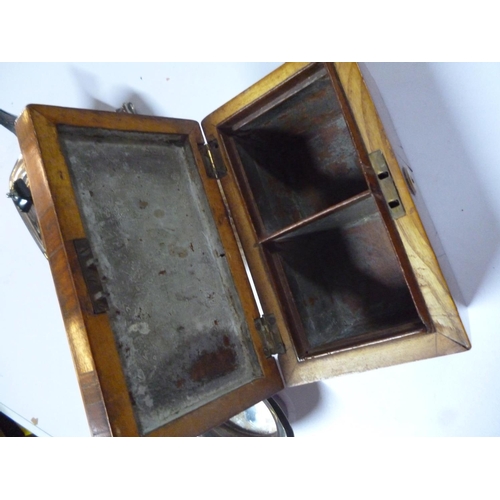 184 - A quantity of plated ware with a small amount of silver, together with an attractive tea caddy with ... 
