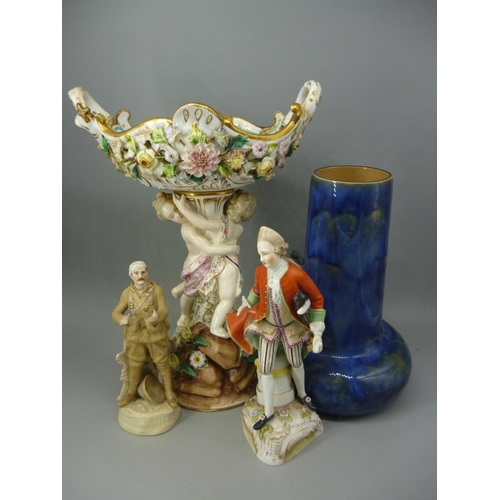 190 - Meissen? decorative Tazza with a Naples figure and gentleman in Khaki and a Doulton Vase