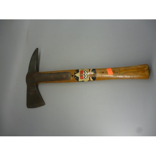 209 - Wooden handled vintage fireman's axe impressed H/98 Gilpin 1956