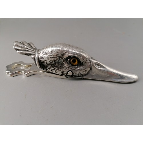 225 - A silver plated duck paper clip