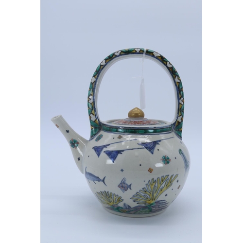 3 - Large Japanese tea pot decorated with dolphins (measures approx 10.5