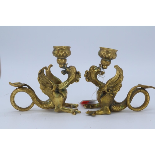 40 - Pair antique gilt dragon candlesticks approx. 10cm tall