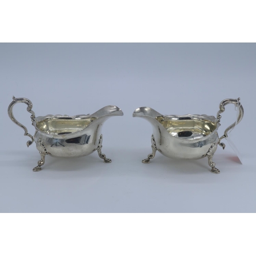 42 - Goldsmiths and Silversmiths Co silver sauceboats, approx 480g the pair