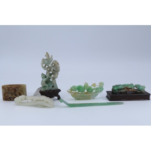 60 - Selection of decorative Jade carvings (tallest one measures approx 4