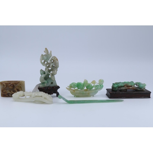 60 - Selection of decorative Jade carvings (tallest one measures approx 4