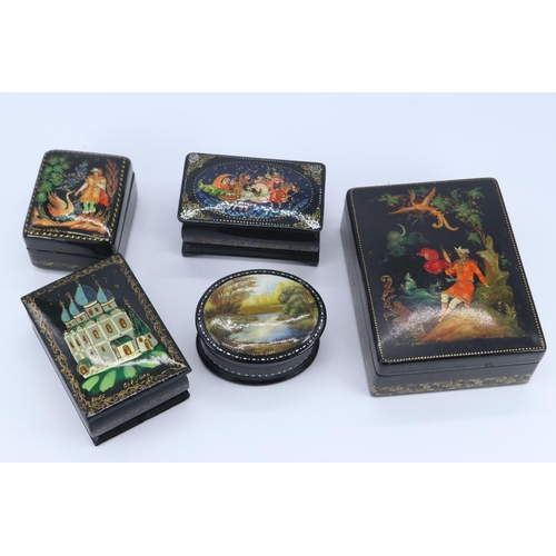 63 - 5 decorative paper mache boxes (largest box measures approx 9.5cm long)