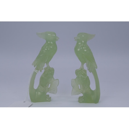 65 - Pair of jade carved birds of paradise measure approx. 18cm high