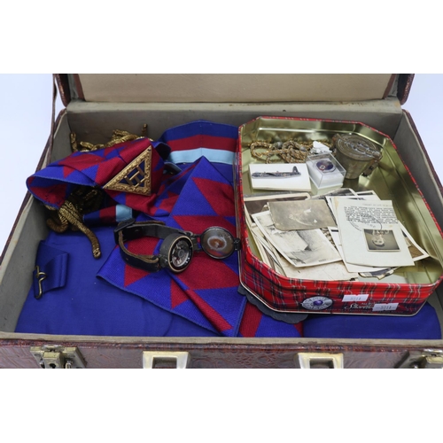 86 - Two briefcases containing an assortment of masonic aprons, collectables, German badges, photographs ... 