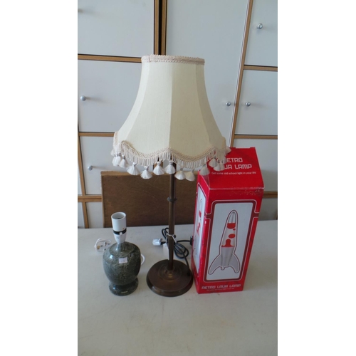 760 - Boxed retro lava lamp, Purbeck stone lamp and one other