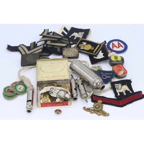 191 - Selection of military patches, badges, whistles etc, scouts interest